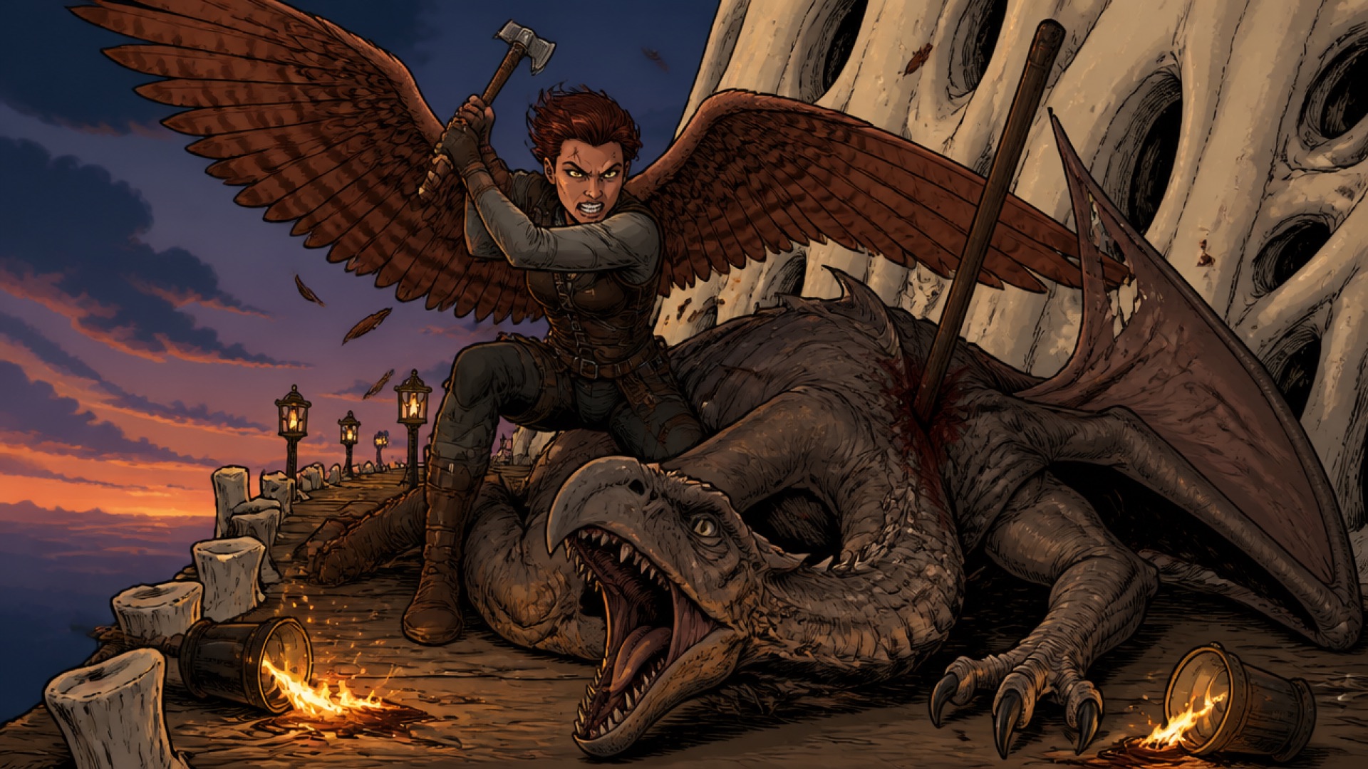 Sefa Rockwill battles a drake on scaffolding.