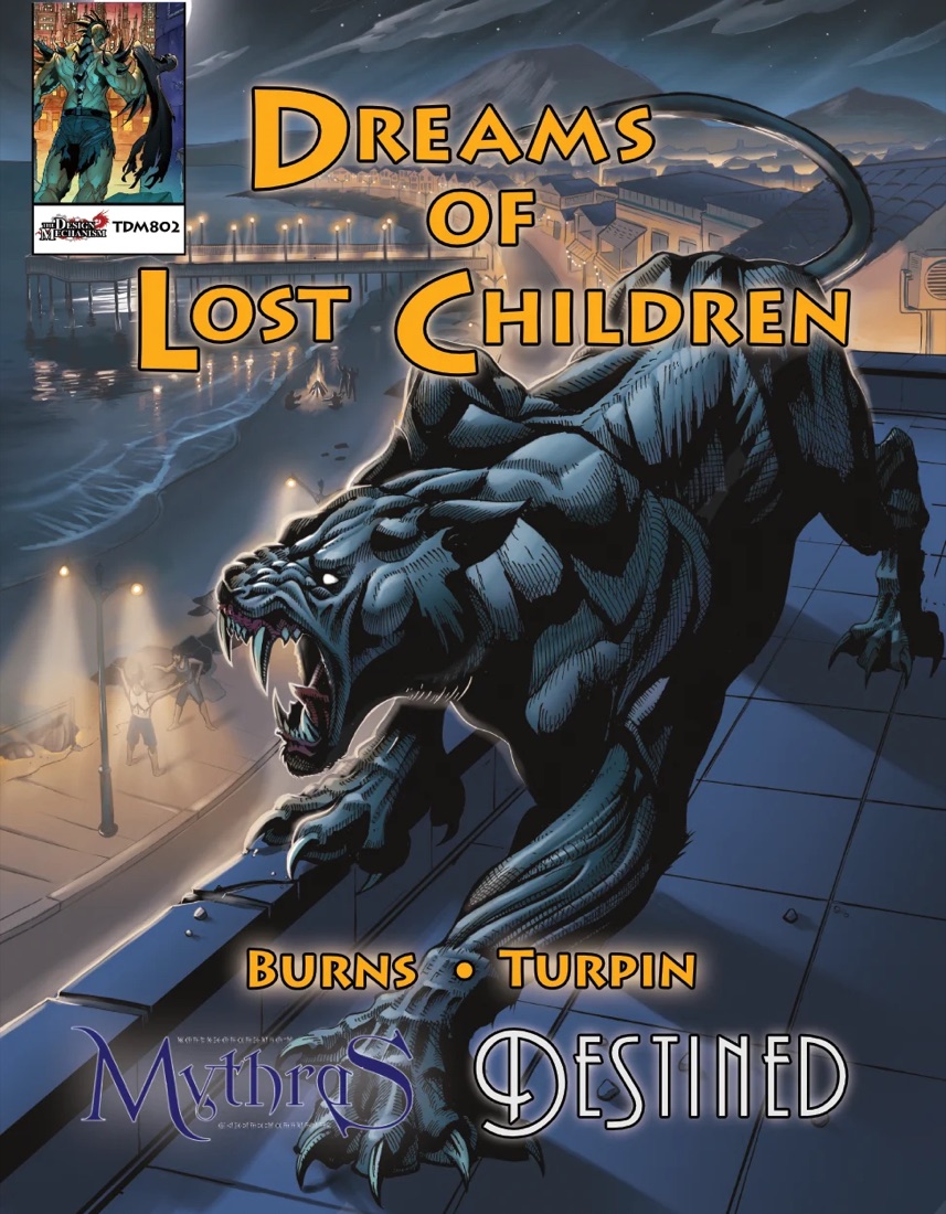 Cover of Dreams of Lost Children, a Destined scenario for Mythras by Burns and Turpin, published by The Design Mechanism.